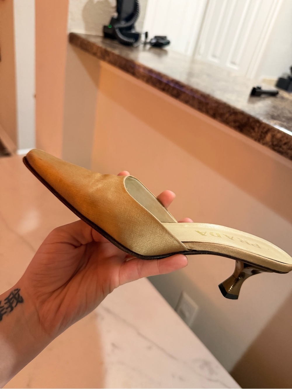 Prada Satin Brown Slip-On Kitten Heel Mules - Picture 4 of 10